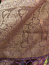 Rangkat Purpureus Wine Leheriya Design Banarasi Organza Saree